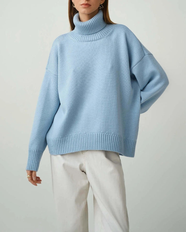 Pull à col roulé pour femmes avec col haut et poignets élastiques