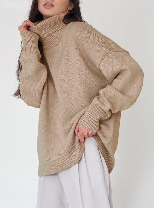 Pull à col roulé pour femmes avec col haut et poignets élastiques
