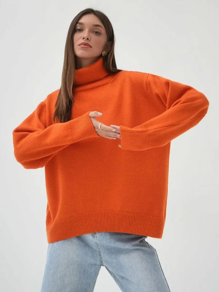 Pull à col roulé pour femmes avec col haut et poignets élastiques