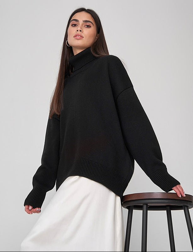 Pull à col roulé pour femmes avec col haut et poignets élastiques