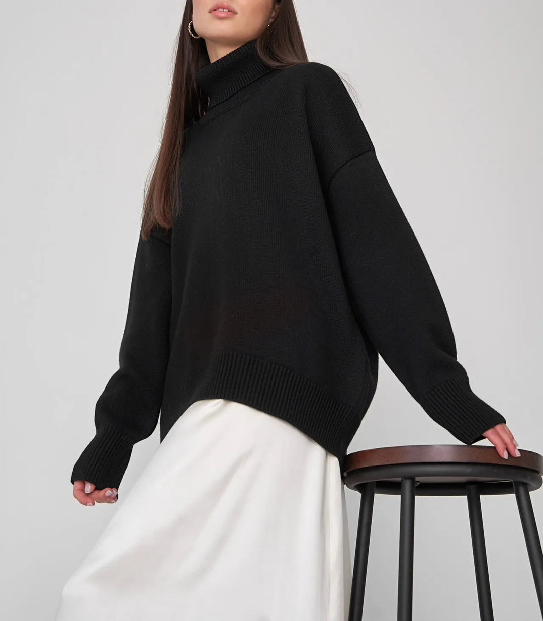 Pull à col roulé pour femmes avec col haut et poignets élastiques