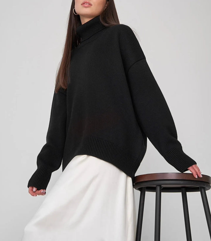 Pull à col roulé pour femmes avec col haut et poignets élastiques