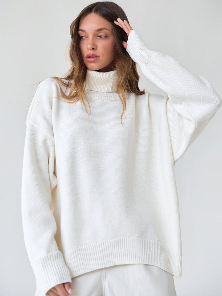 Pull à col roulé pour femmes avec col haut et poignets élastiques