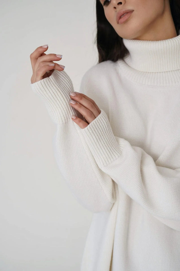Pull à col roulé pour femmes avec col haut et poignets élastiques