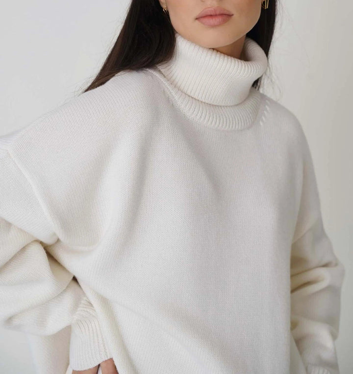 Pull à col roulé pour femmes avec col haut et poignets élastiques