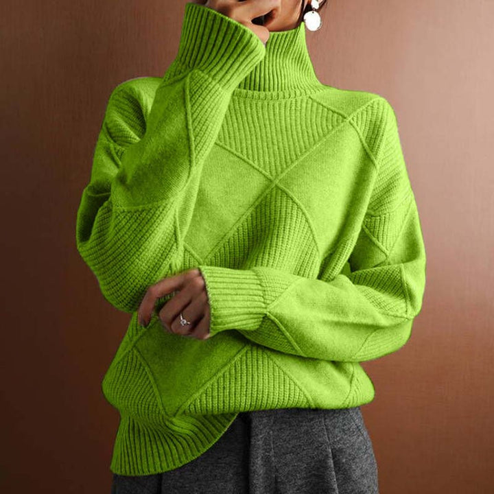 Greta | Pull à col roulé pour femmes avec motif losanges Pull en tricot décontracté