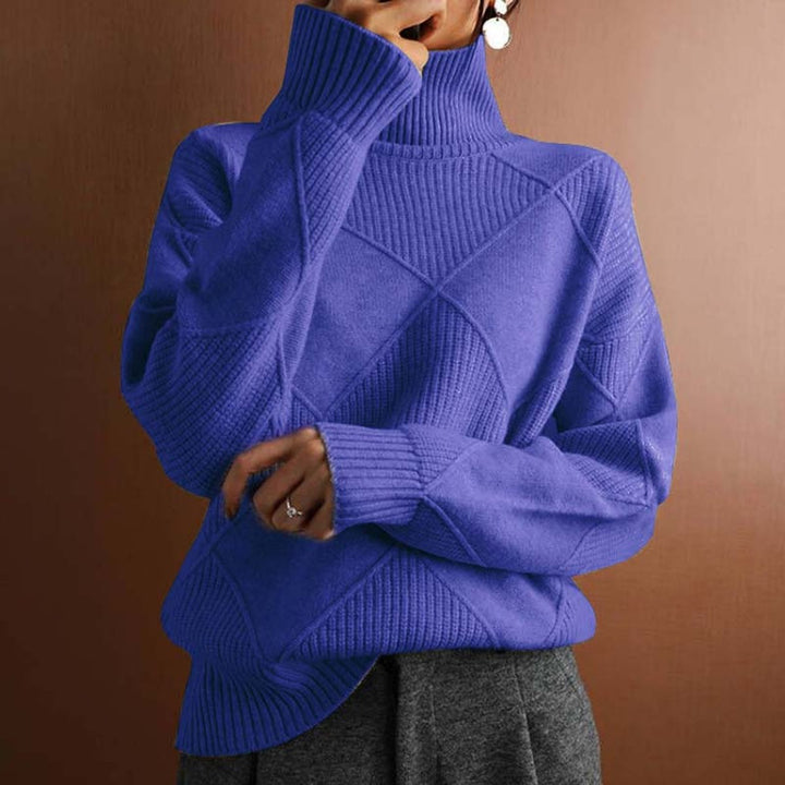 Greta | Pull à col roulé pour femmes avec motif losanges Pull en tricot décontracté