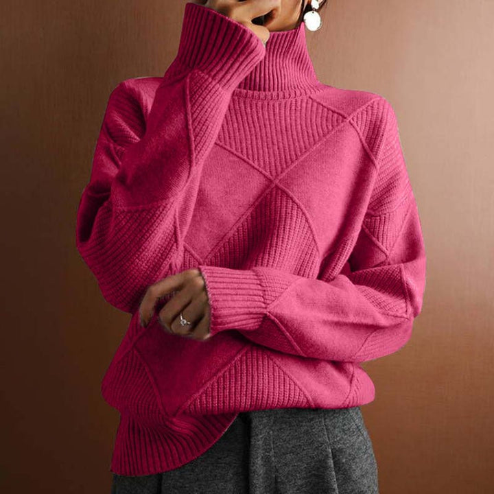 Greta | Pull à col roulé pour femmes avec motif losanges Pull en tricot décontracté