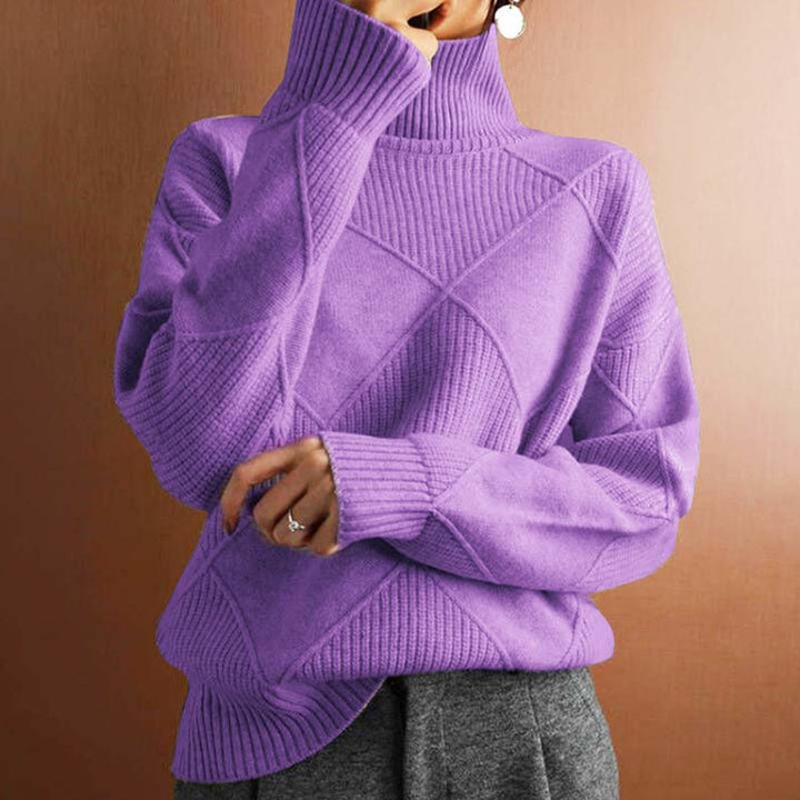 Greta | Pull à col roulé pour femmes avec motif losanges Pull en tricot décontracté