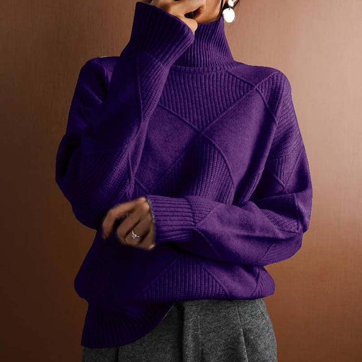 Greta | Pull à col roulé pour femmes avec motif losanges Pull en tricot décontracté