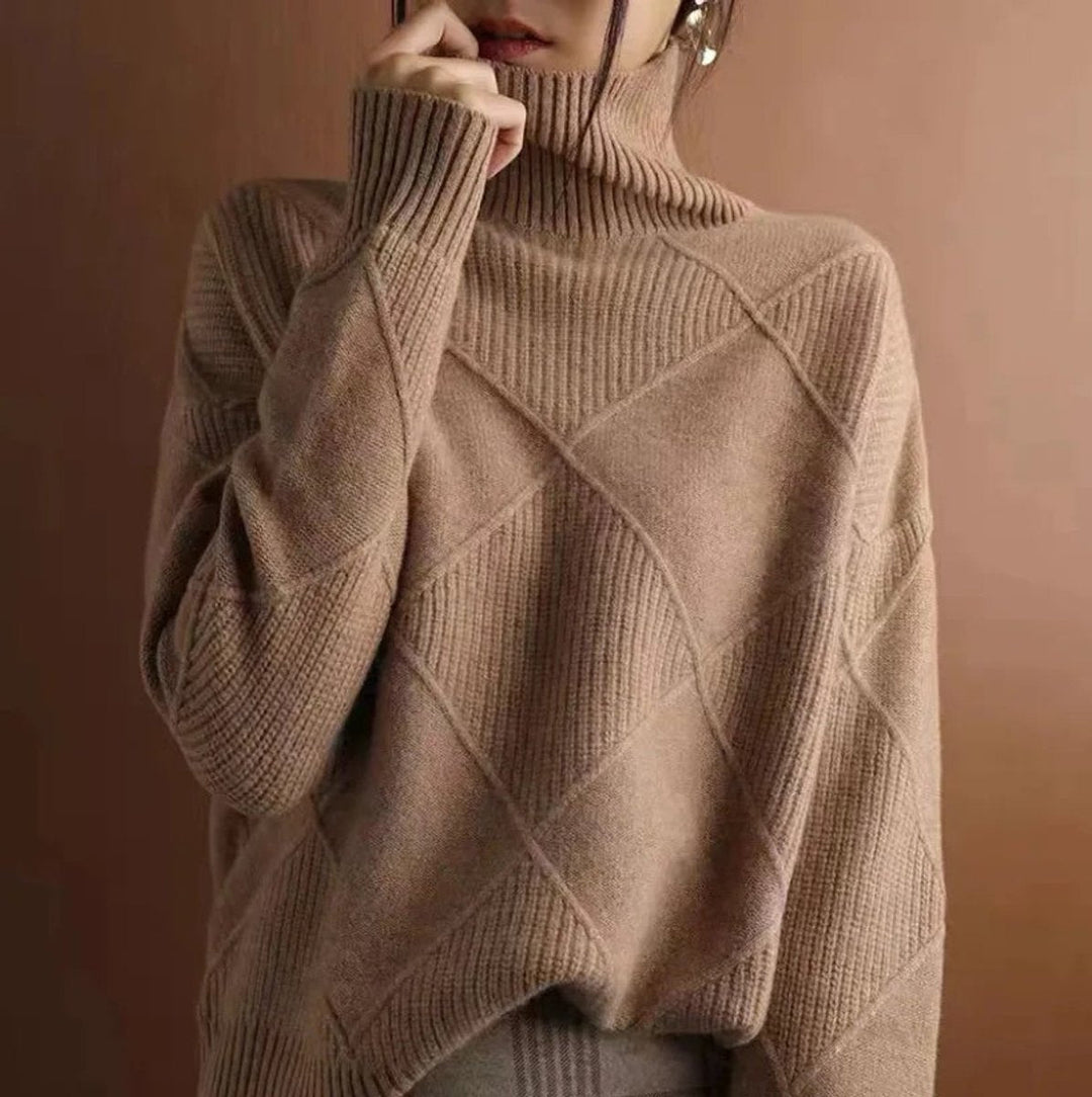 Greta | Pull à col roulé pour femmes avec motif en losanges Pull en tricot décontracté