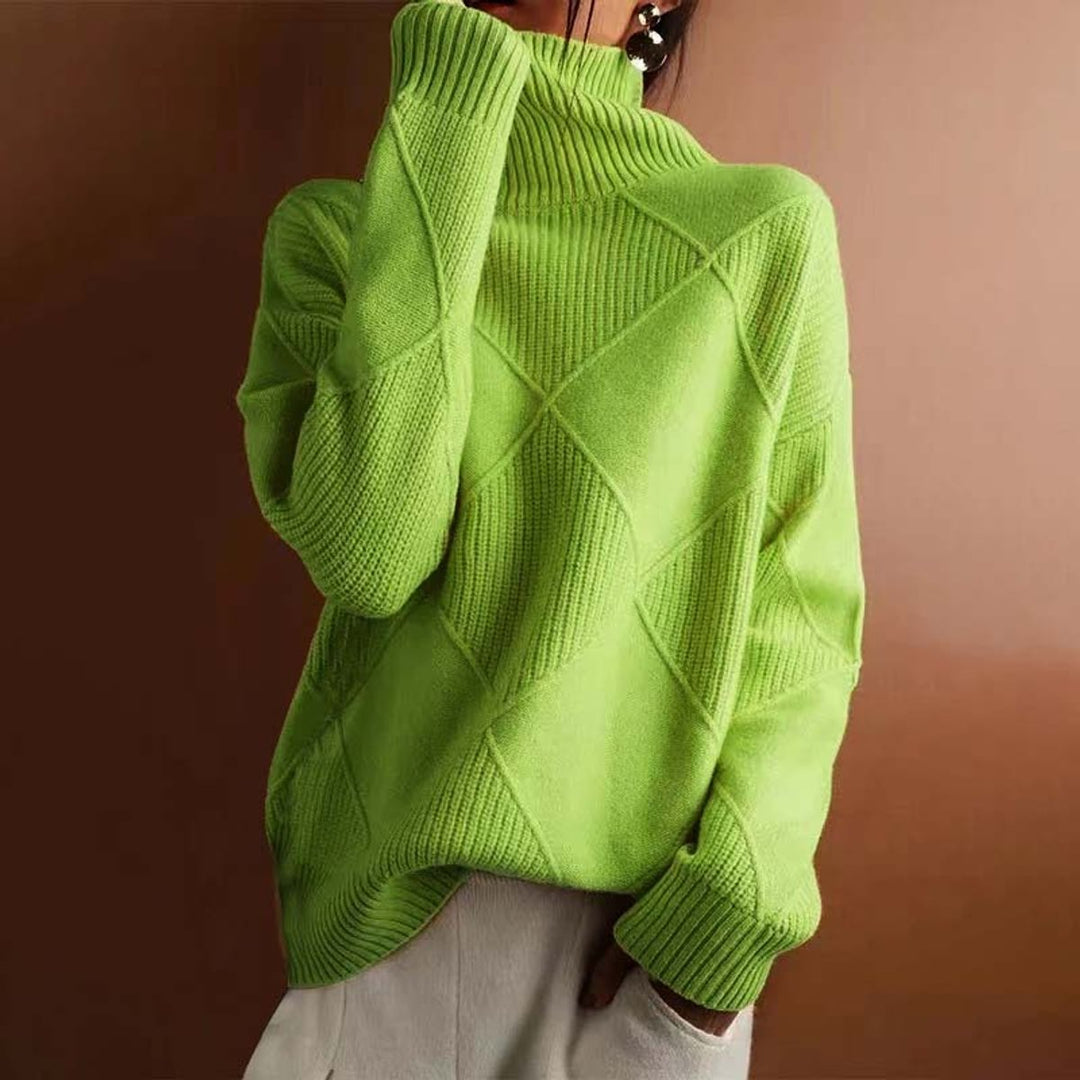 Greta | Pull à col roulé pour femmes avec motif losanges Pull en tricot décontracté
