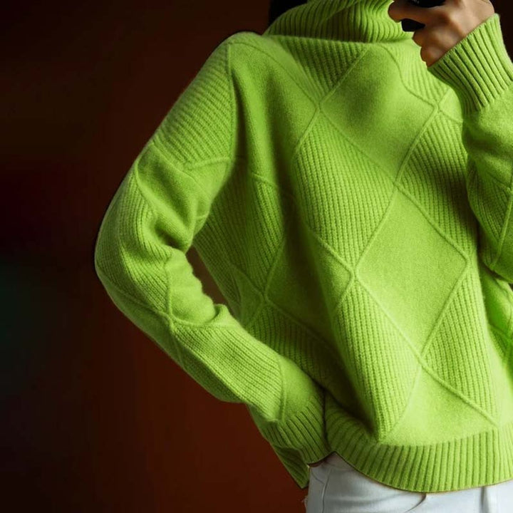 Greta | Pull à col roulé pour femmes avec motif losanges Pull en tricot décontracté
