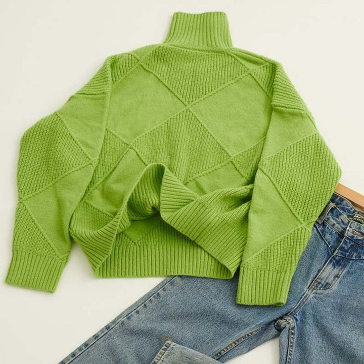 Greta | Pull à col roulé pour femmes avec motif losanges Pull en tricot décontracté