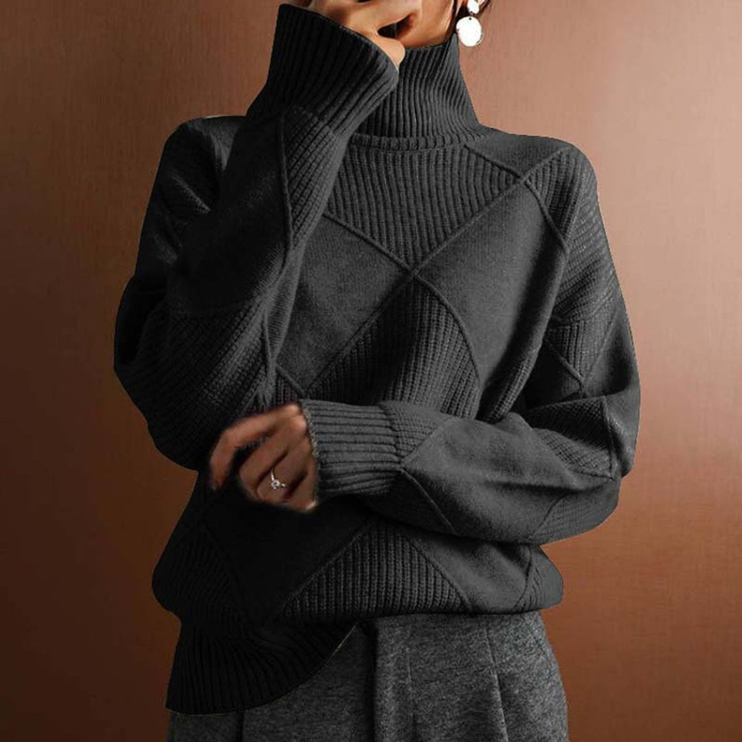 Greta | Pull à col roulé pour femmes avec motif en losanges Pull en tricot décontracté