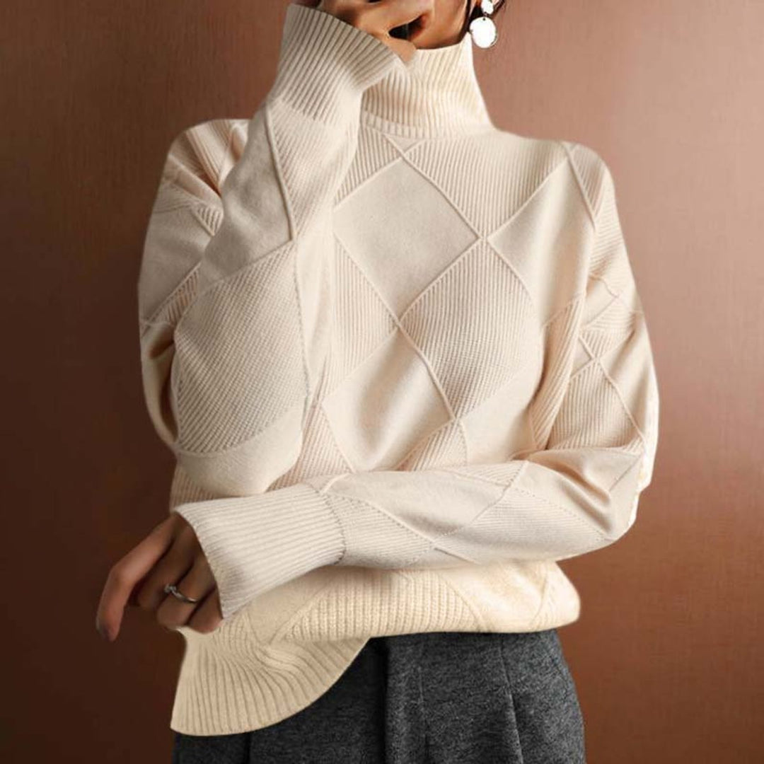 Greta | Pull à col roulé pour femmes avec motif losanges Pull en tricot décontracté