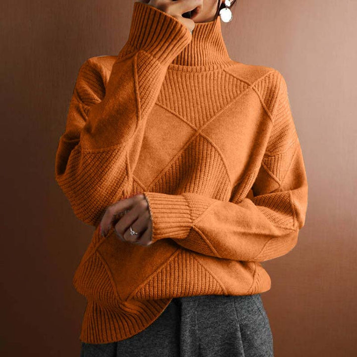 Greta | Pull à col roulé pour femmes avec motif losanges Pull en tricot décontracté