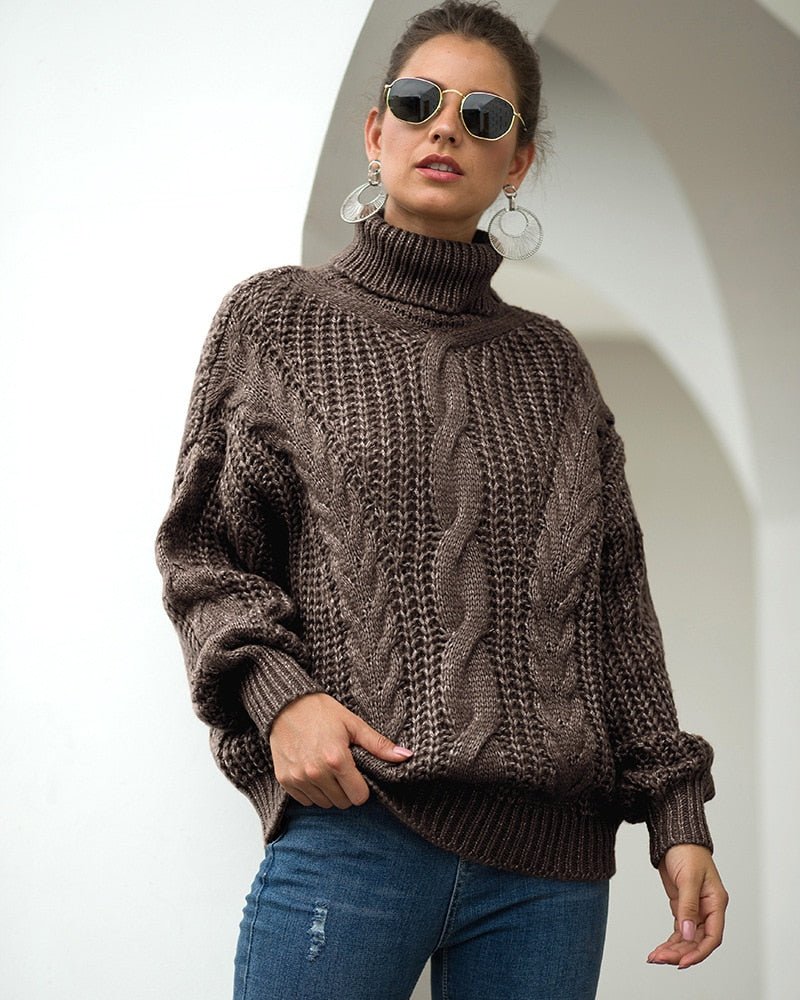 Pull pour femmes à col roulé avec motif en relief, manches longues et surface structurée