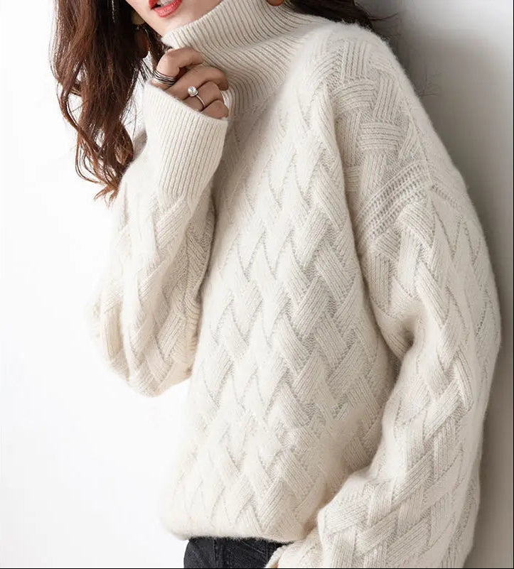 Pull à col roulé pour femmes avec motif en relief et manches longues