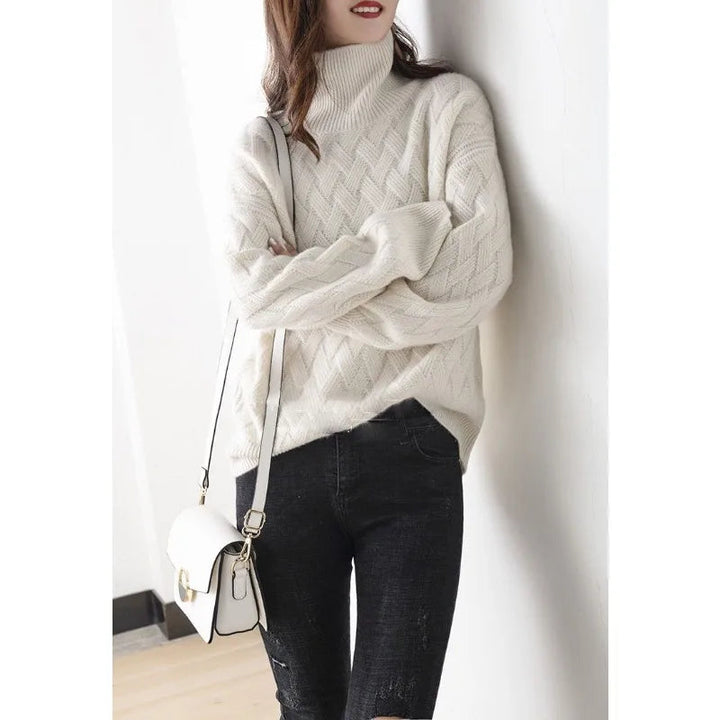 Pull à col roulé pour femmes avec motif en relief et manches longues