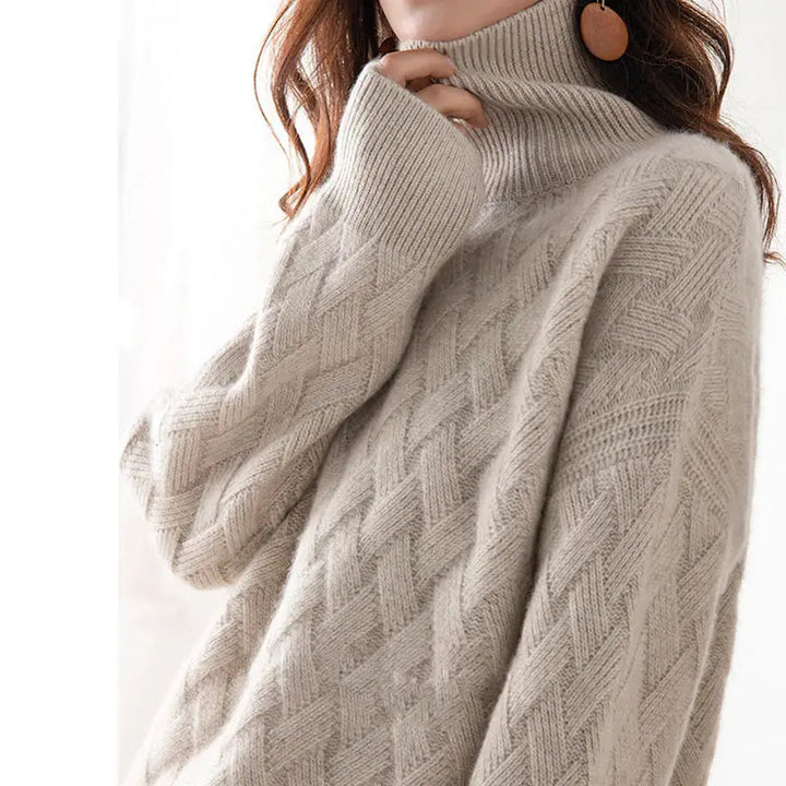 Pull à col roulé pour femmes avec motif en relief et manches longues