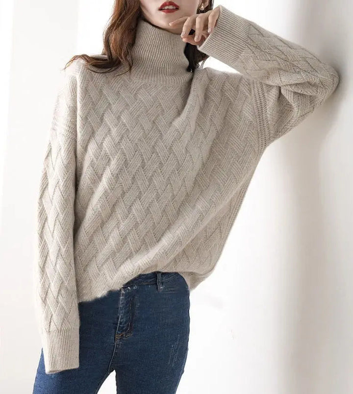 Pull à col roulé pour femmes avec motif en relief et manches longues