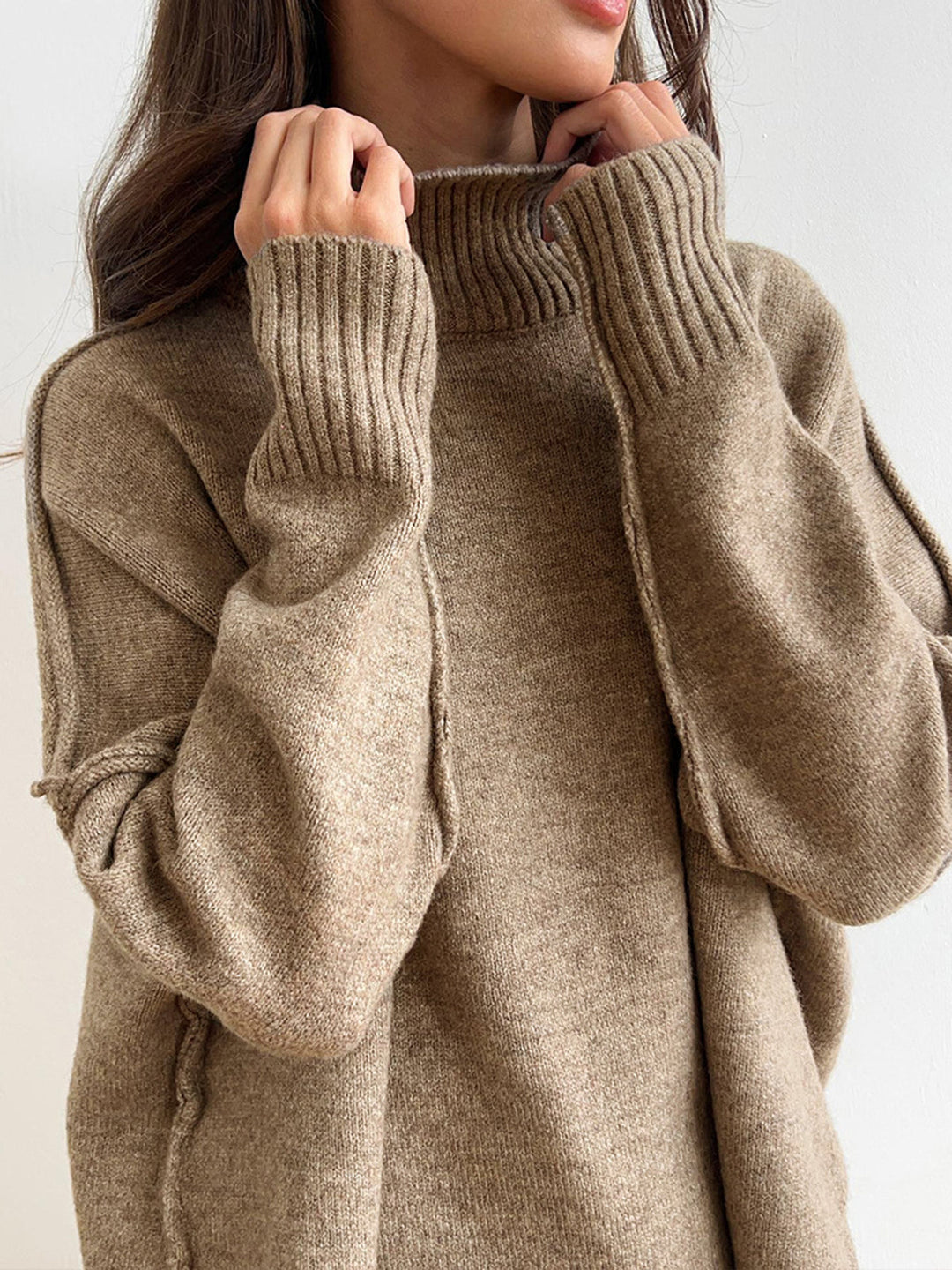 Ensemble de pull à col roulé et pantalon large pour femmes avec manches longues