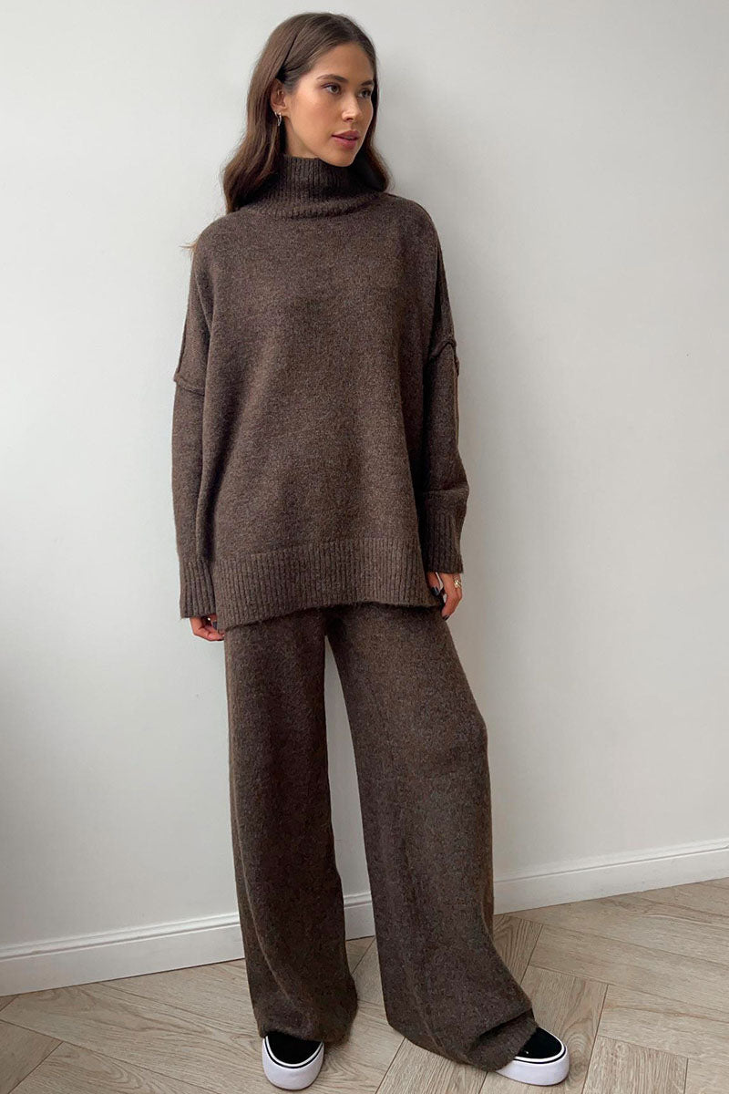 Ensemble Pull à Col Roulé et Pantalon Large pour Femmes avec Manches Longues