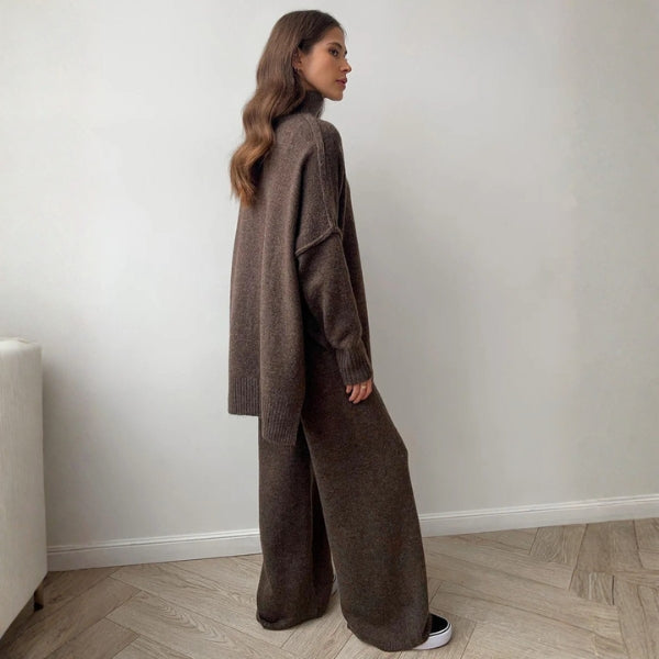 Ensemble Pull à Col Roulé et Pantalon Large pour Femmes avec Manches Longues
