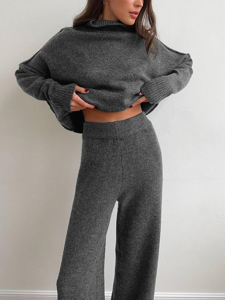Ensemble Pull à Col Roulé et Pantalon Large pour Femmes avec Manches Longues