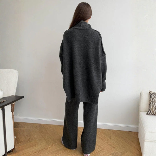 Ensemble Pull à Col Roulé et Pantalon Large pour Femmes avec Manches Longues