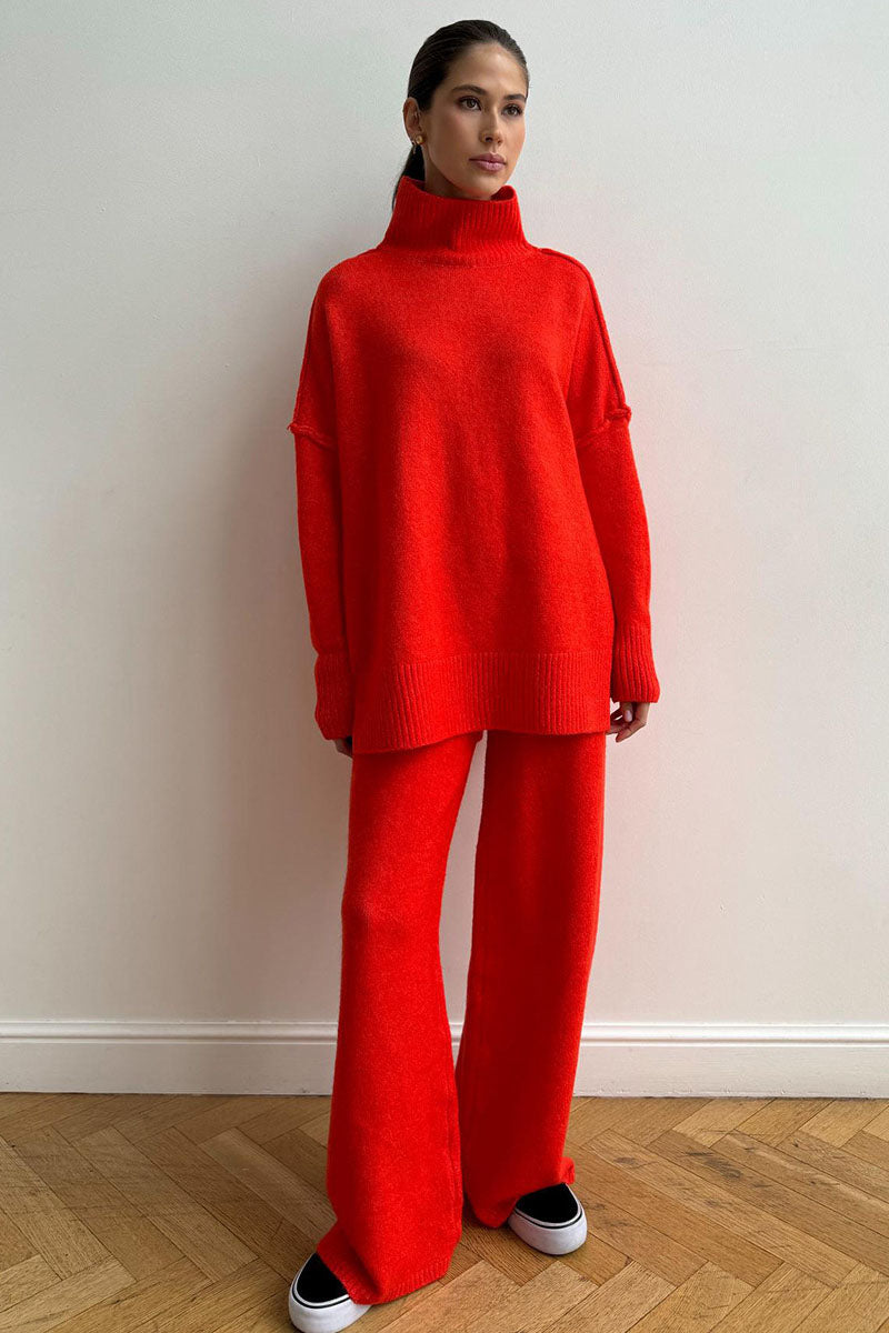 Ensemble Pull à Col Roulé et Pantalon Large pour Femmes avec Manches Longues