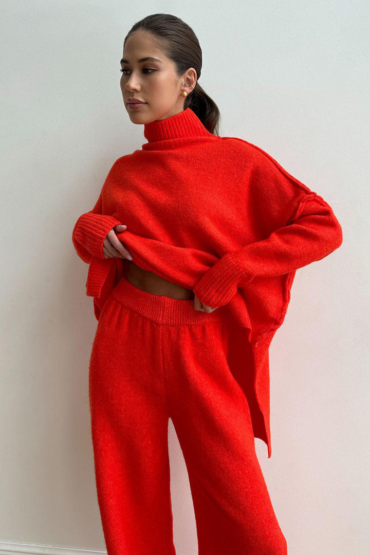 Ensemble Pull à Col Roulé et Pantalon Large pour Femmes avec Manches Longues