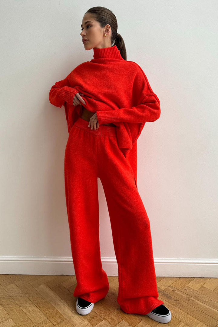 Ensemble Pull à Col Roulé et Pantalon Large pour Femmes avec Manches Longues
