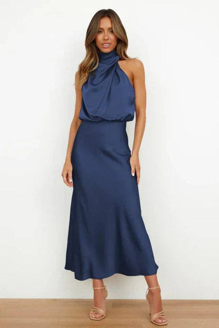 Marie | Robe de cocktail en satin pour femmes élégante sans épaules midi