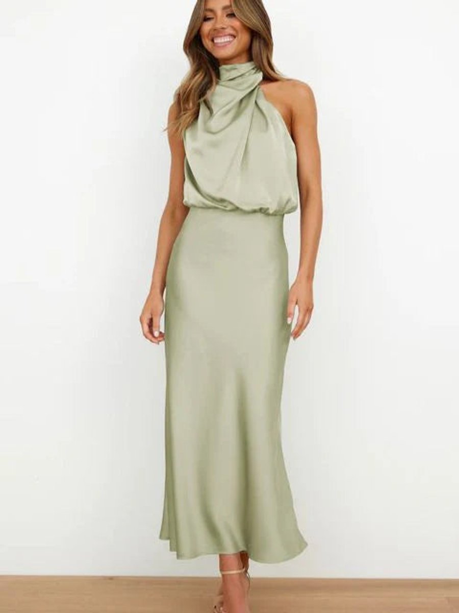Marie | Robe de cocktail en satin pour femmes élégante sans épaules midi