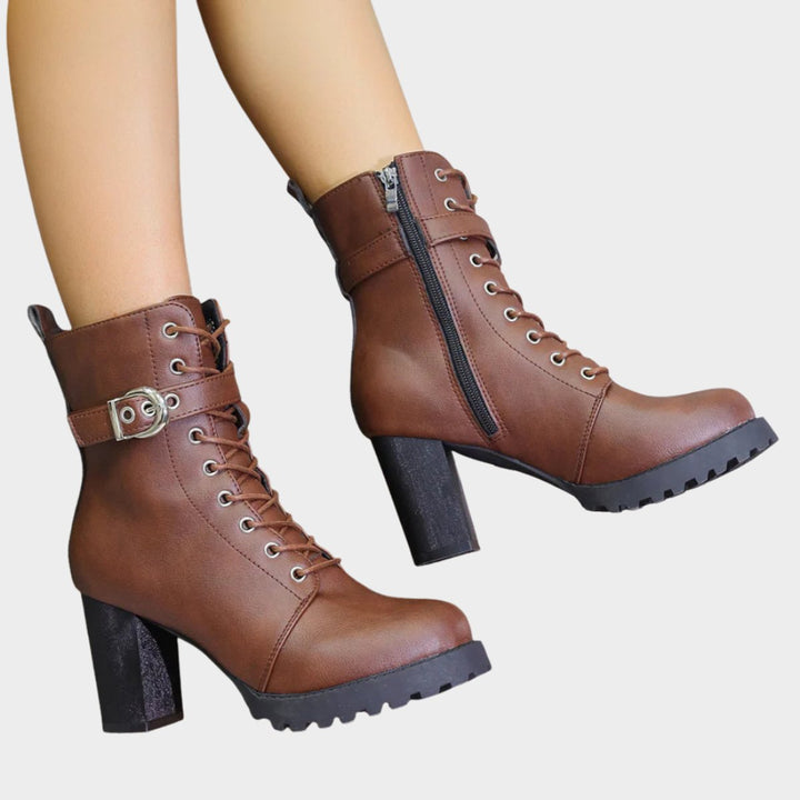 Katharina | Bottines à lacets pour femmes avec talon bloc et boucle