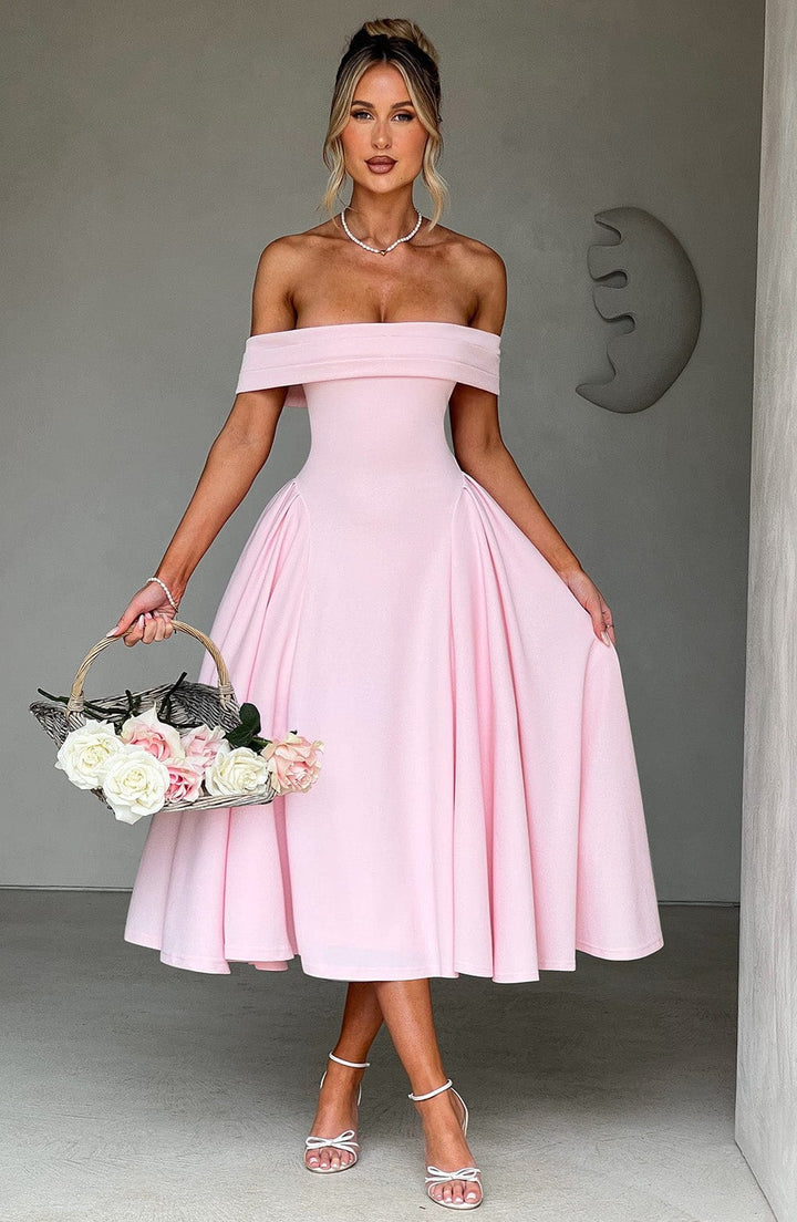 Robe midi sans manches pour femmes avec encolure plissée et jupe évasée