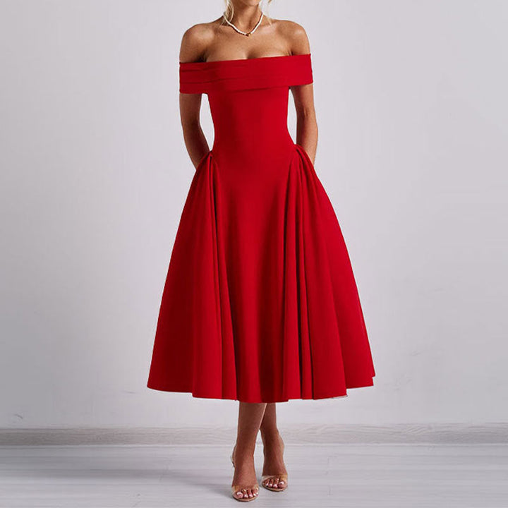 Robe midi sans manches pour femmes avec encolure plissée et jupe évasée