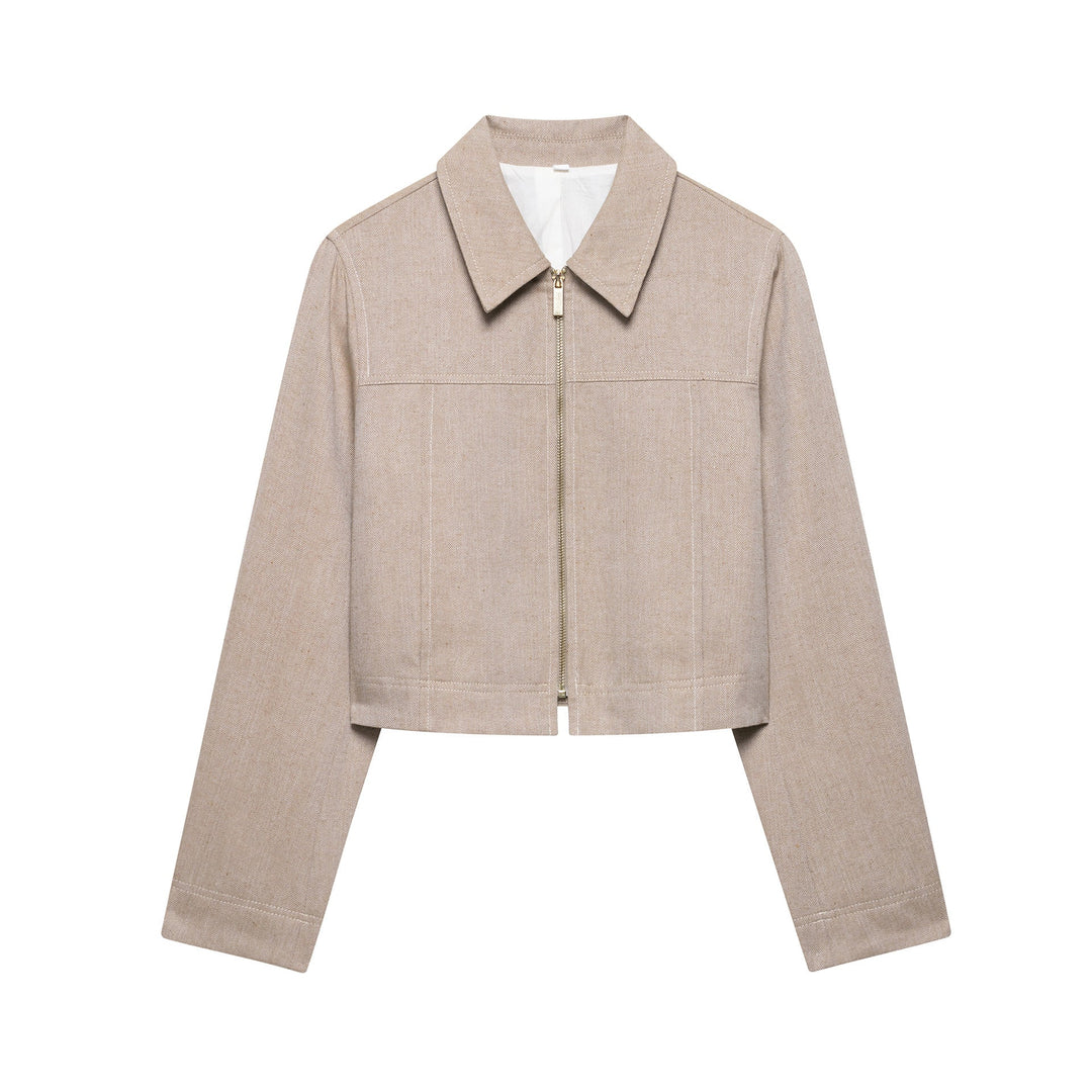 Ensemble pour femmes avec veste à fermeture éclair, col chemise et jambes larges