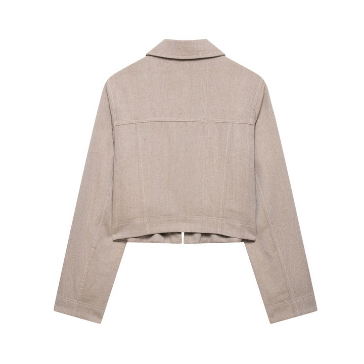 Ensemble pour femmes avec veste à fermeture éclair, col chemise et jambes larges