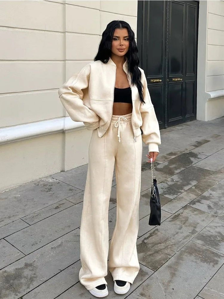 Ensemble de jogging pour femmes avec haut à fermeture éclair et pantalon élastique avec cordon de serrage