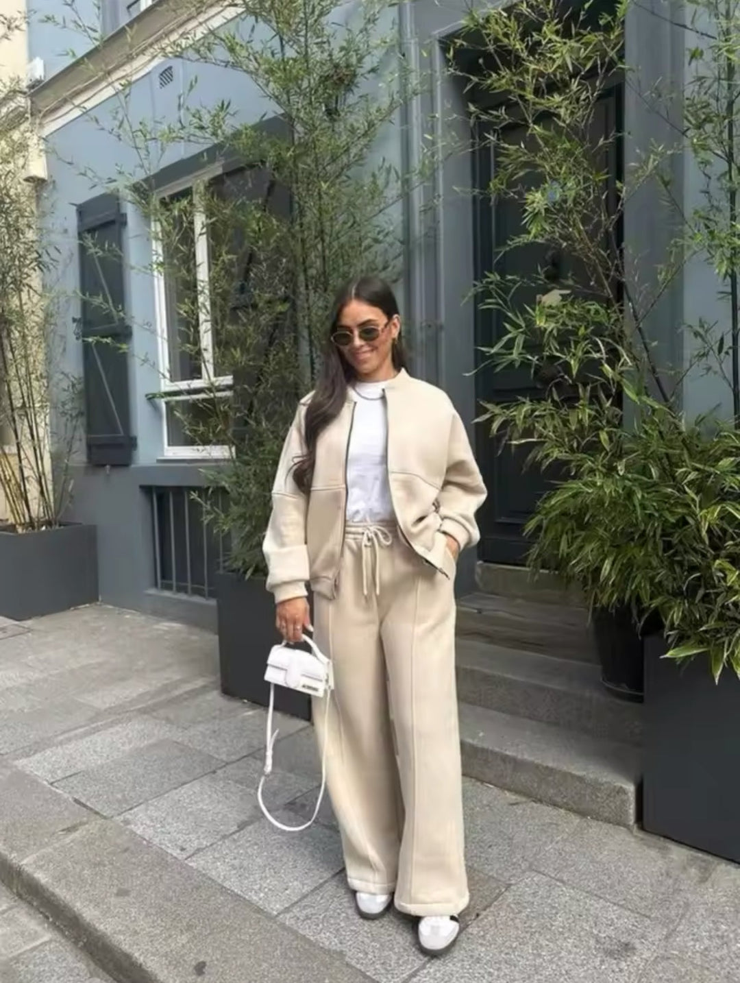 Ensemble de jogging pour femmes avec haut à fermeture éclair et pantalon élastique avec cordon de serrage