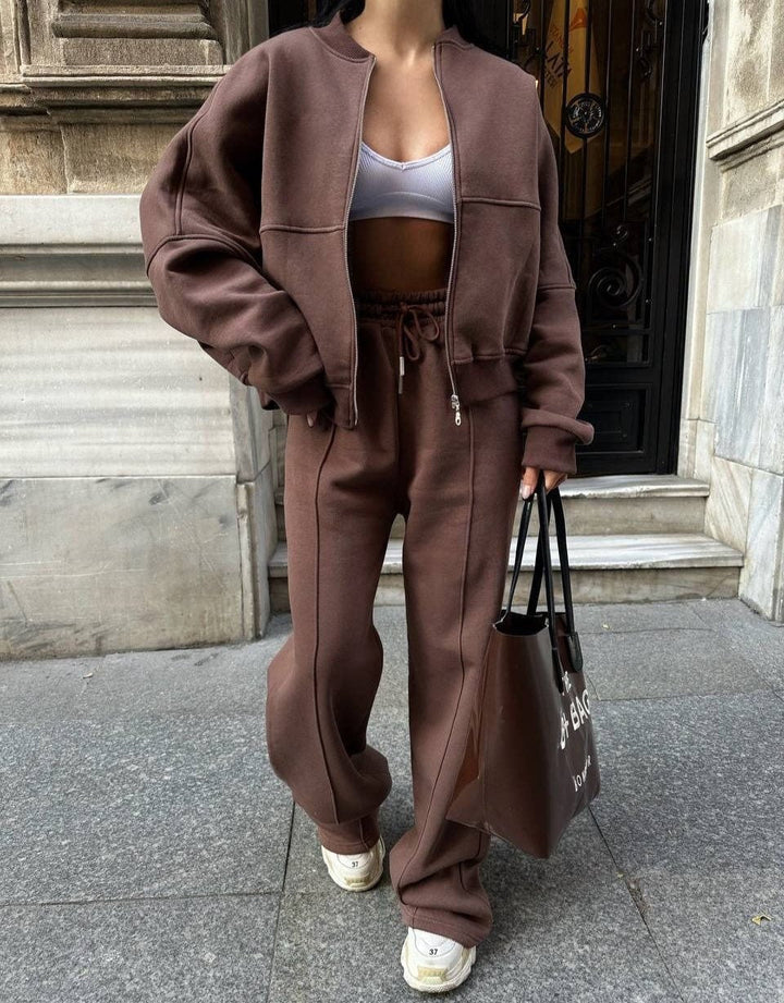Ensemble de jogging pour femmes avec haut à fermeture éclair et pantalon élastique avec cordon de serrage