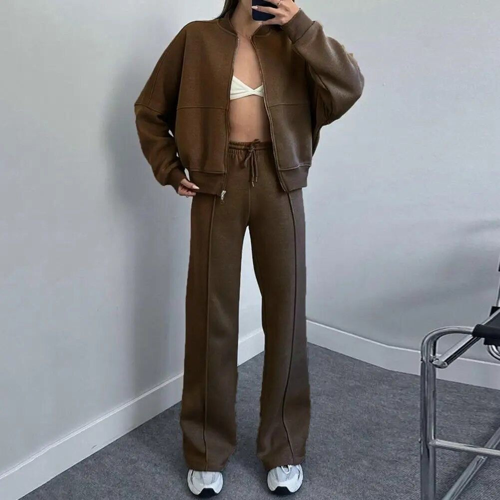 Ensemble de jogging pour femmes avec haut à fermeture éclair et pantalon élastique avec cordon de serrage
