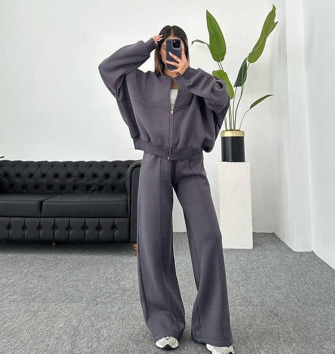 Ensemble de jogging pour femmes avec haut à fermeture éclair et pantalon élastique avec cordon de serrage