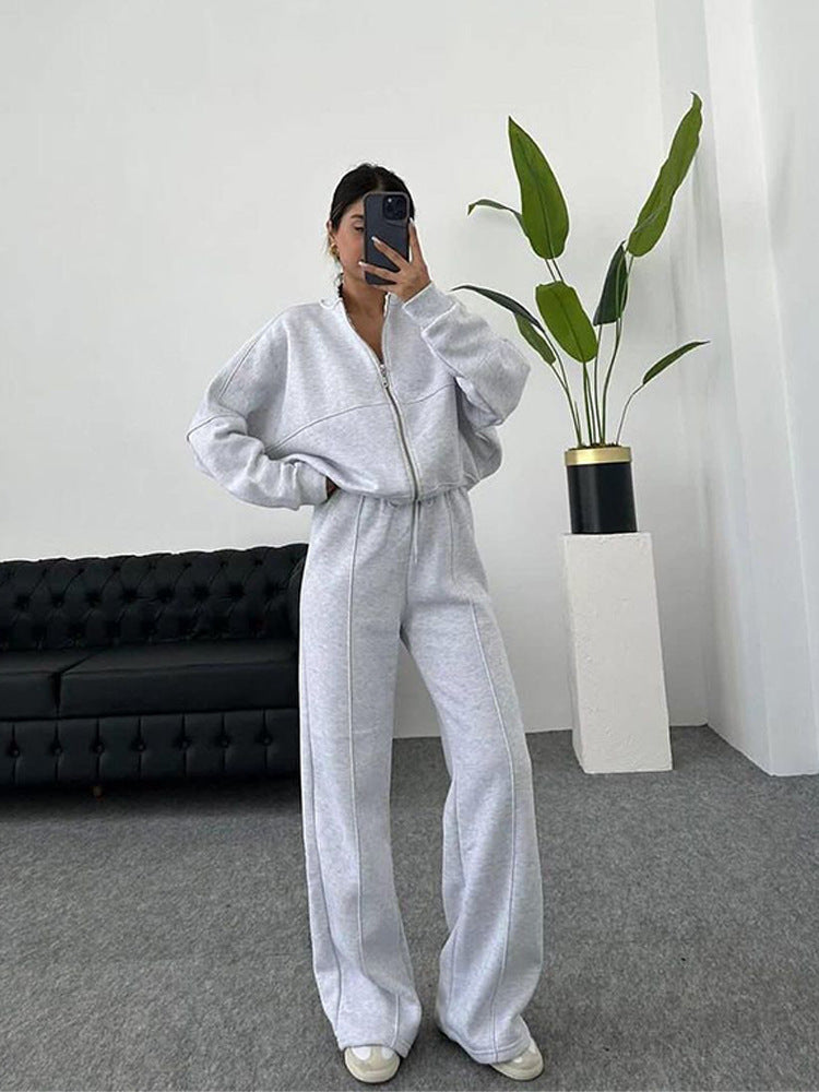 Ensemble de jogging pour femmes avec haut à fermeture éclair et pantalon élastique avec cordon de serrage