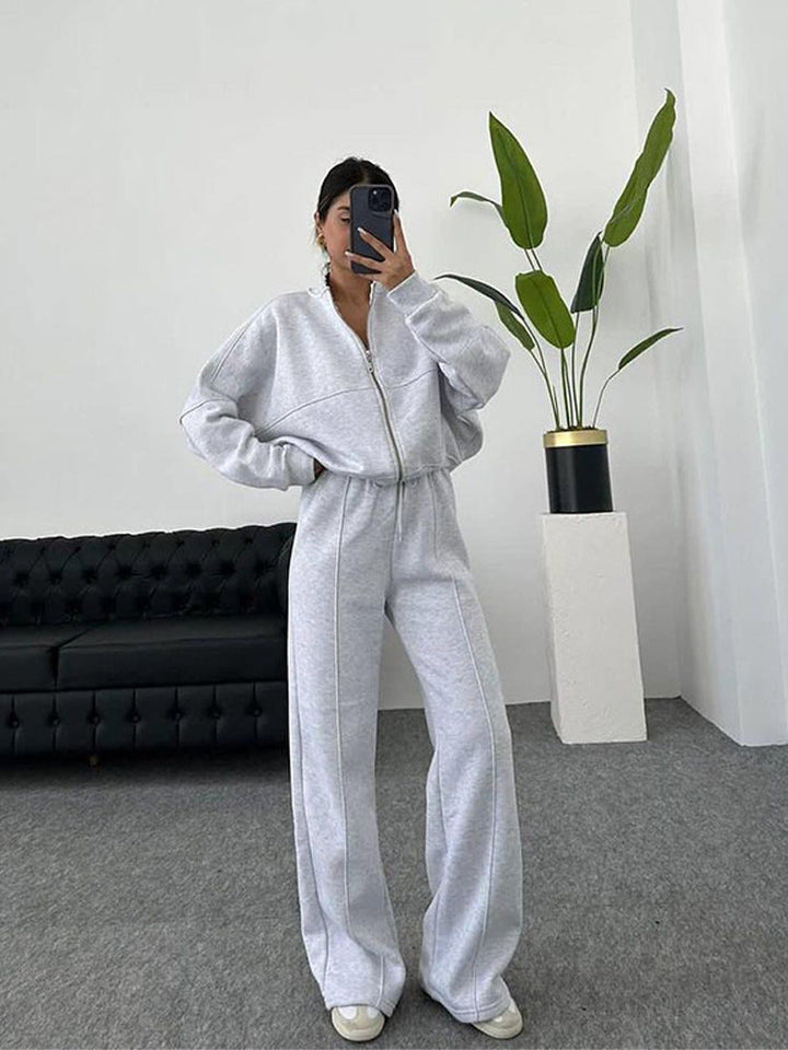 Ensemble de jogging pour femmes avec haut à fermeture éclair et pantalon élastique avec cordon de serrage