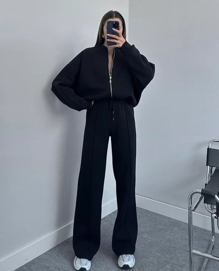 Ensemble de jogging pour femmes avec haut à fermeture éclair et pantalon élastique avec cordon de serrage