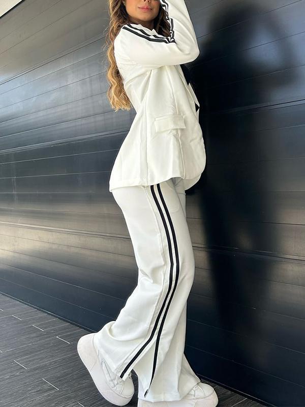 Ensemble femme avec blazer et pantalon à rayures latérales